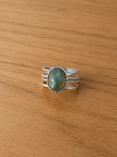 Bague en labradorite – Acier inoxydable – argenté
