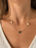 Collier pierres naturelles femme - jade verte et citrine - chaine dorée acier inoxydable plaqué or 18K