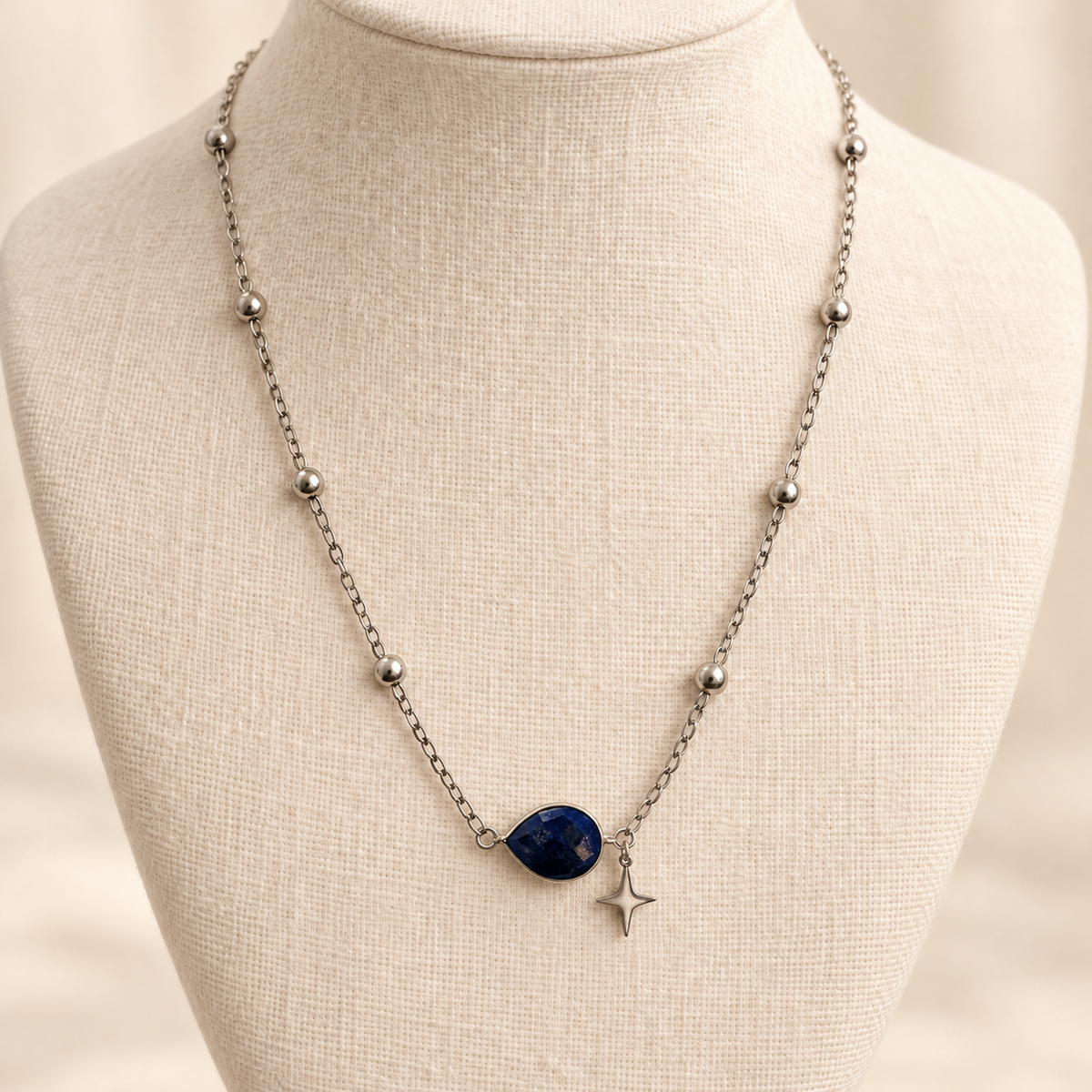 Collier Étoile d’Azur – Lapis-lazuli et acier inoxydable 316L