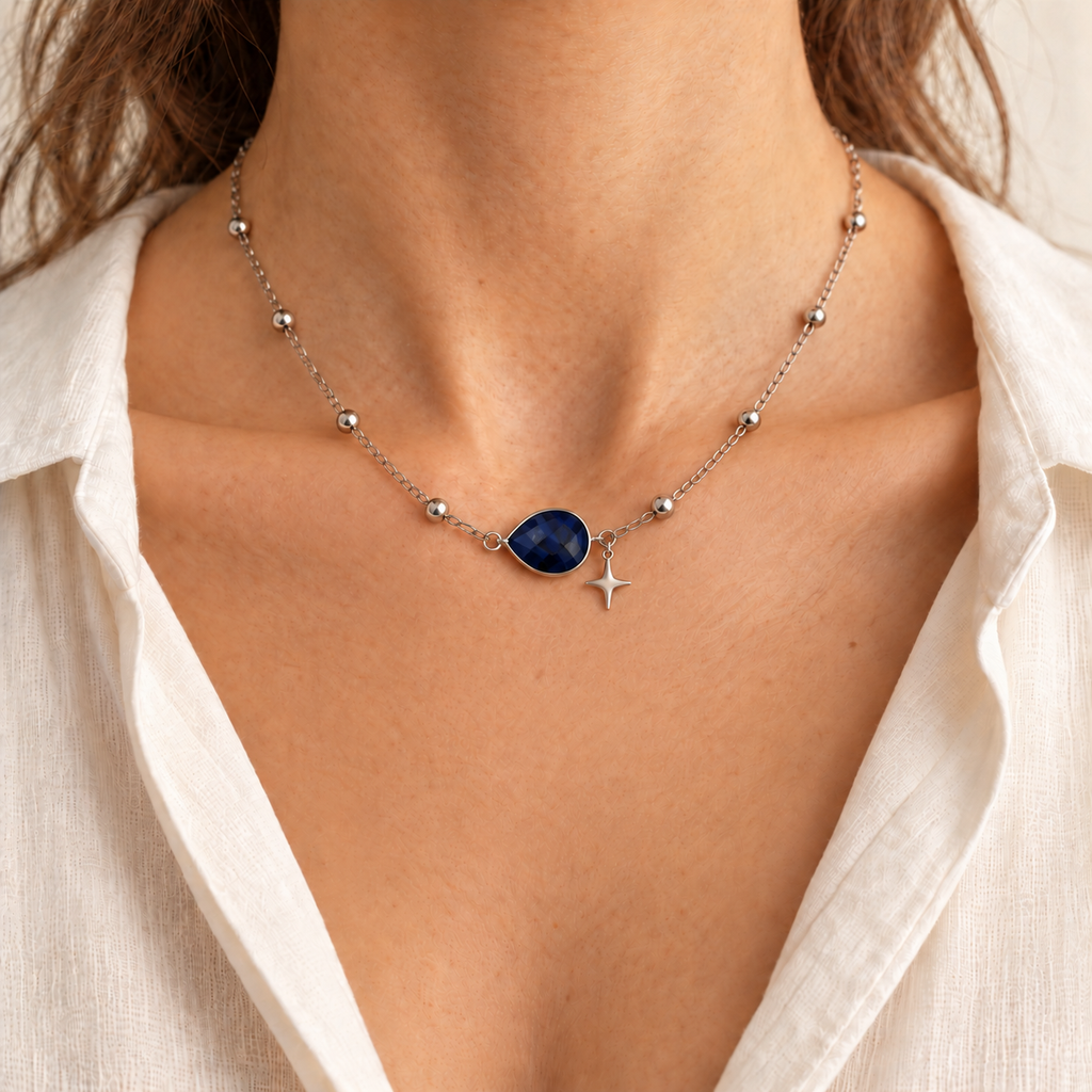 Collier Étoile d’Azur – Lapis-lazuli et acier inoxydable 316L