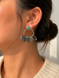 Boucles d’Oreilles Aventurine Verte – Acier Inoxydable Argenté – Créoles Feuilles – Pierre Naturelle