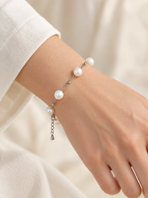 Bracelet "Epuré" - Perles d'eau douce 8mm et acier inoxydable