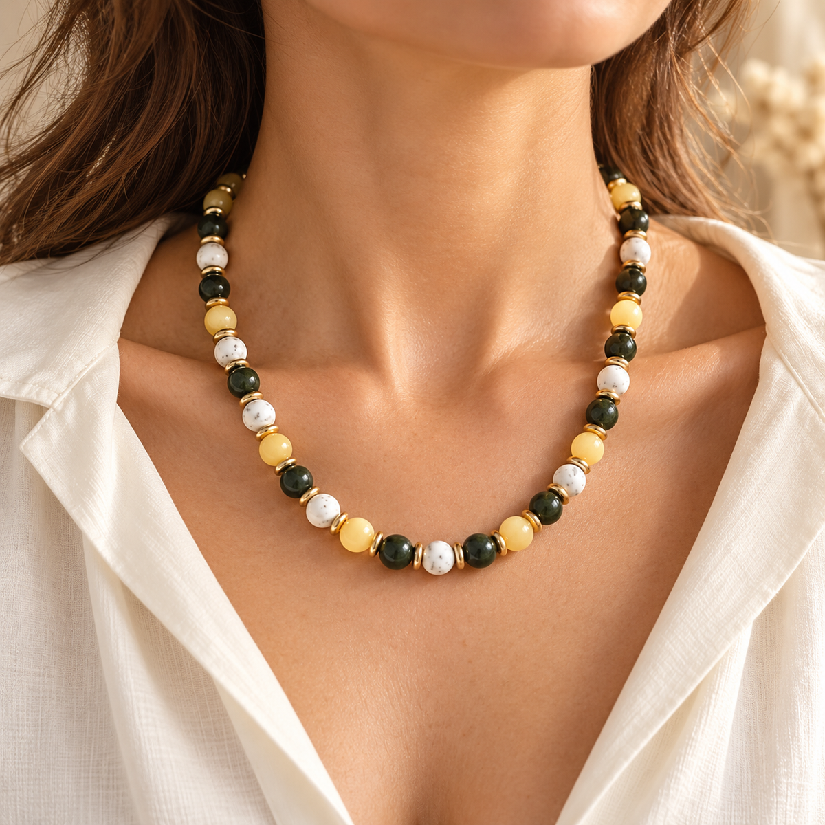 Collier de perles - acier inoxydable - 3 modèles au choix
