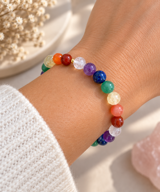 Bracelet Harmonie – 7 chakras – Pierres naturelles 8 mm – Bracelet élastique unisexe