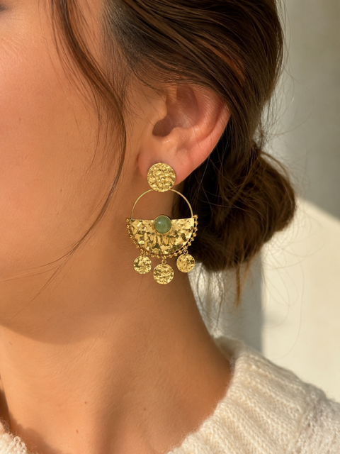 Boucles d'oreille bohème aventurine verte acier inoxydable