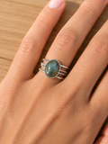 Bague en labradorite – Acier inoxydable – argenté
