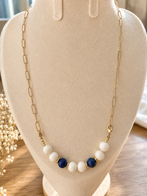 Collier Interchangeable femme en pierre NATURELLE modèle doré - Bijou fait main Collection prémium