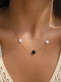 Collier pierres naturelles femme - Obsidienne et cristal de roche - chaine dorée acier inoxydable plaqué or 18K
