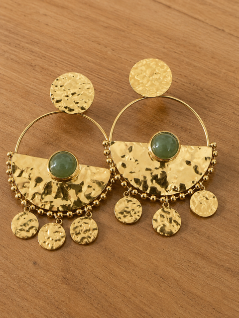 Boucles d'oreille bohème aventurine verte acier inoxydable