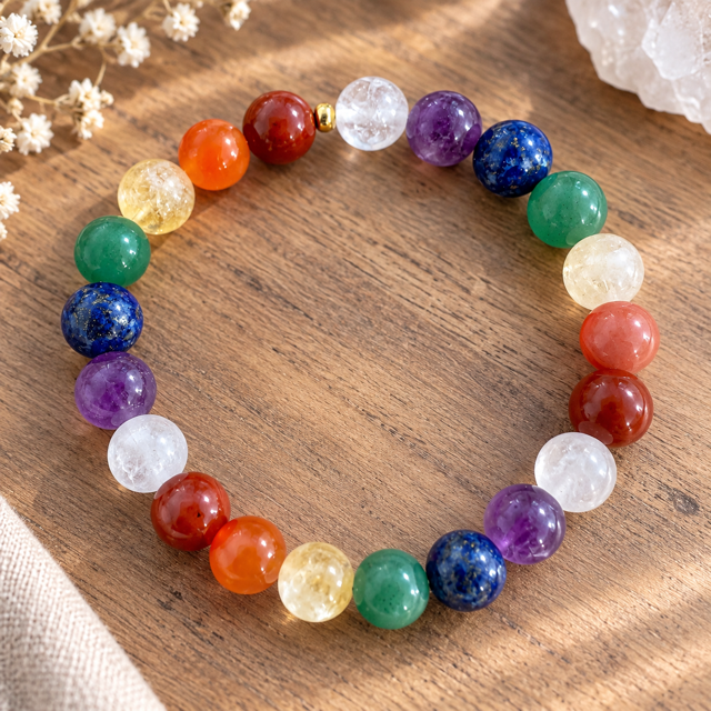 Bracelet Harmonie – 7 chakras – Pierres naturelles 8 mm – Bracelet élastique unisexe
