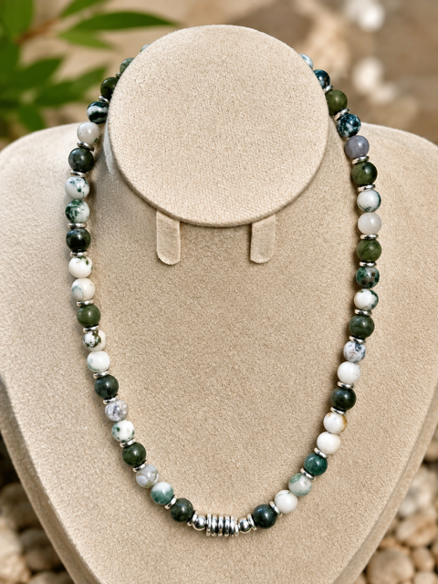 Collier Agate Rivière & Jade Vert Grade A – Pierres naturelles – Acier inoxydable