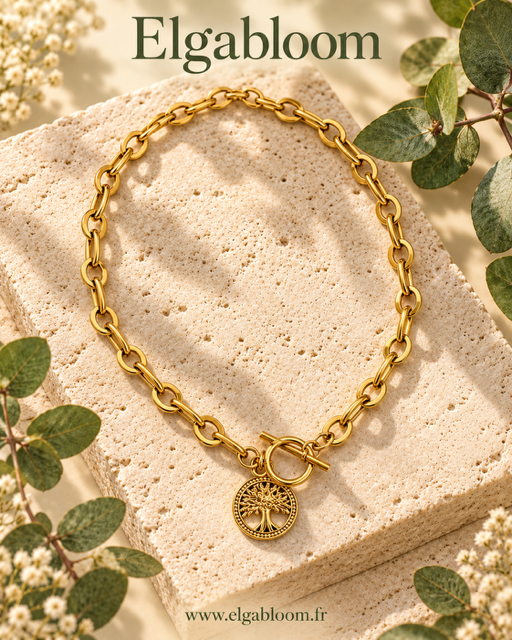 Collier doré Arbre de Vie – Acier inoxydable 316L – Fermoir T