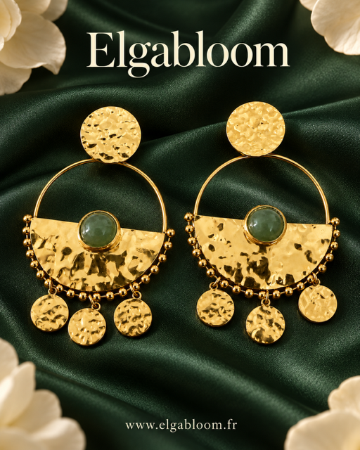 Boucles d'oreille bohème aventurine verte acier inoxydable