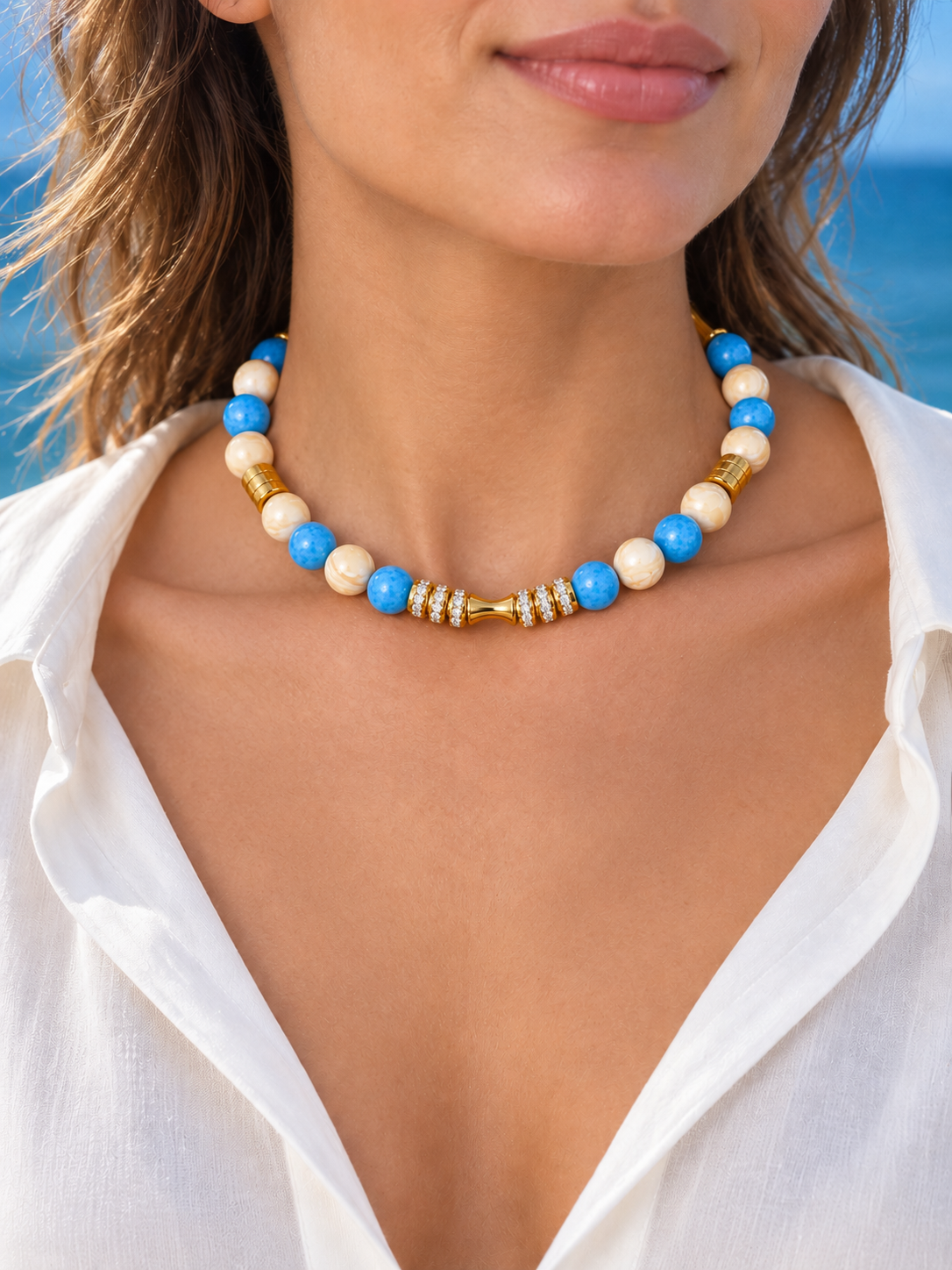 Collier de perles - acier inoxydable - 3 modèles au choix