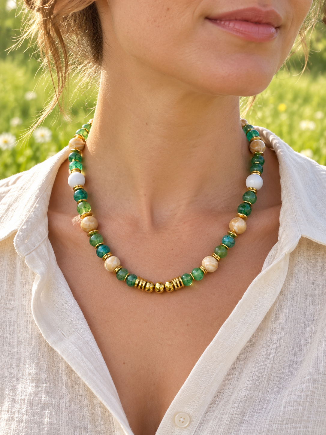 Collier de perles - acier inoxydable - 3 modèles au choix