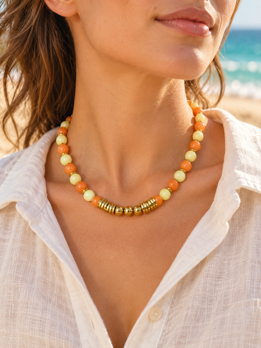 Collier de perles - acier inoxydable - 3 modèles au choix