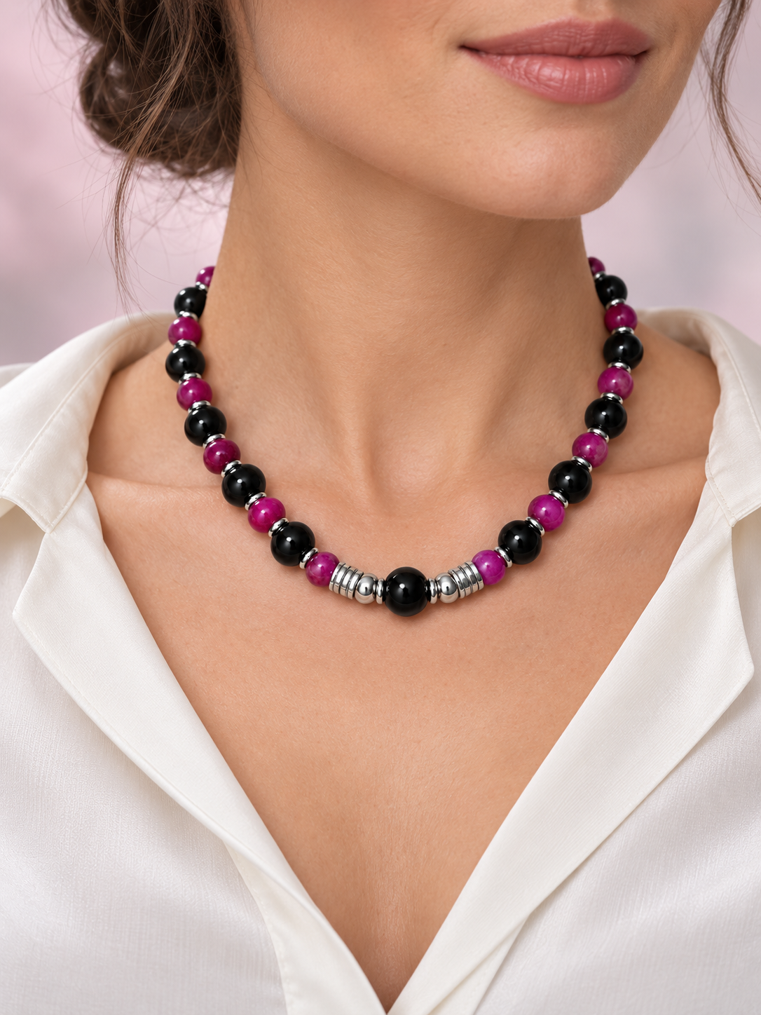 Collier de perles - acier inoxydable - 3 modèles au choix