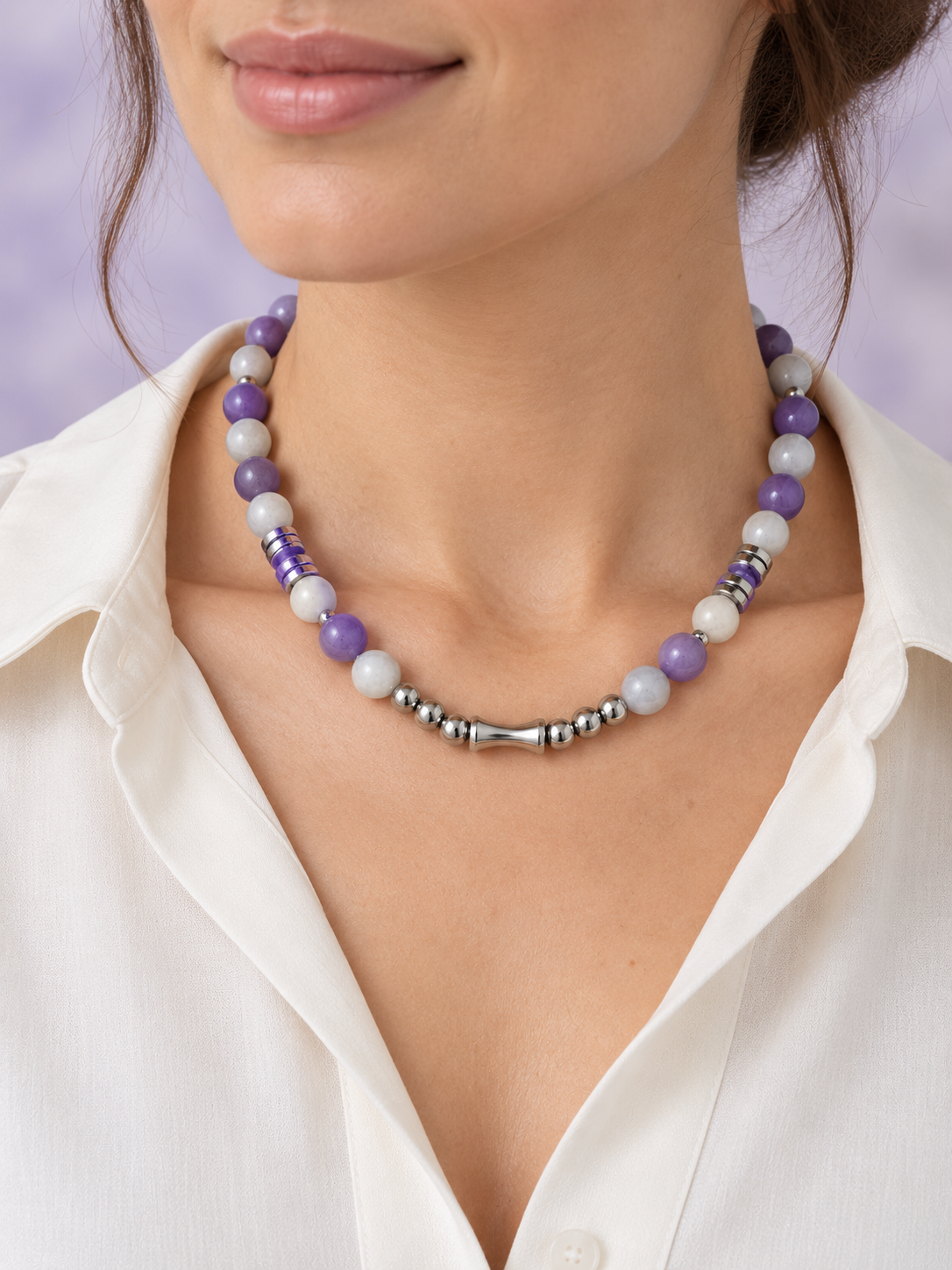 Colliers de perles - violet et gris ou Noir et caramel - 2 modèles au choix