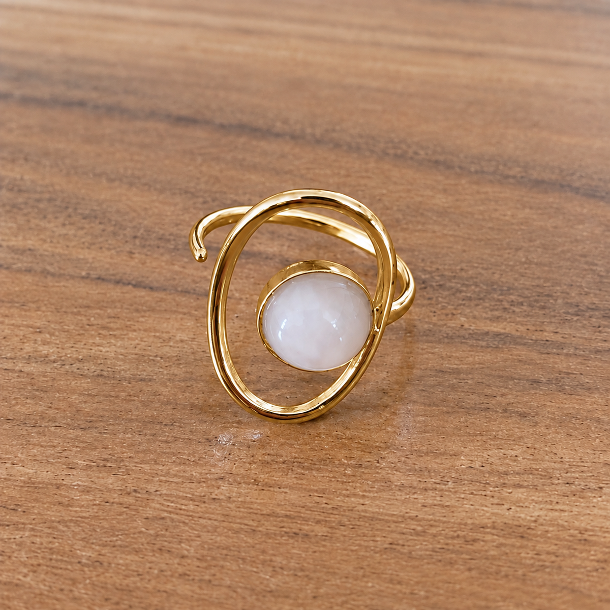 Bague Aura dorée – Quartz rose naturel – Réglable