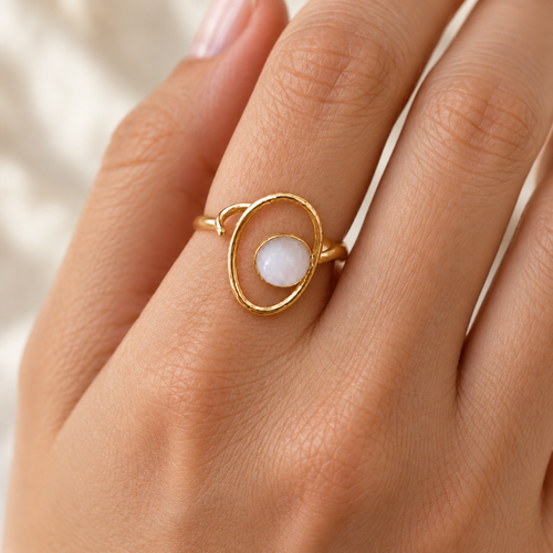 Bague Aura dorée – Quartz rose naturel – Réglable