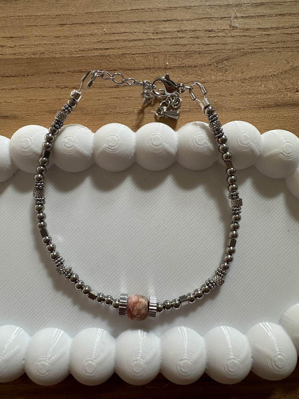 Bracelet Rosélia – Rhodochrosite et acier inoxydable 316L doré ou argenté