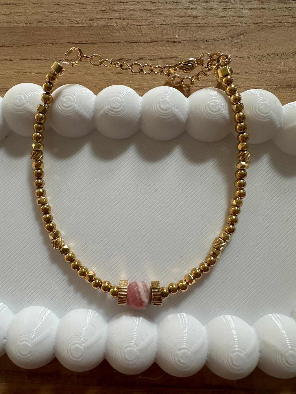 Bracelet Rosélia – Rhodochrosite et acier inoxydable 316L doré ou argenté