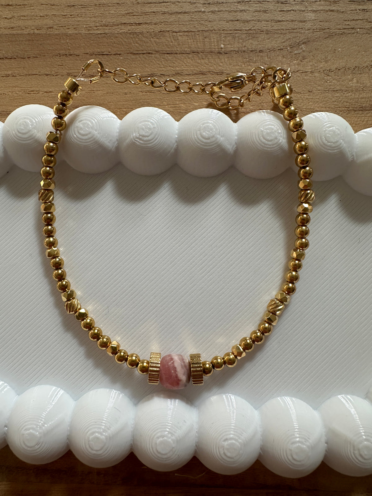 Bracelet Rosélia – Rhodochrosite et acier inoxydable 316L doré ou argenté