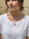 Collier femme pendentif boule en rose ou noir, acier inoxydable