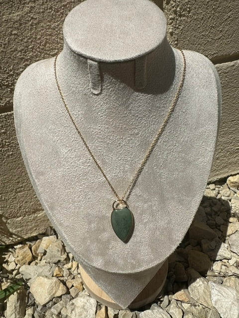 Collier pendentif pierre synthèse , acier inoxydable, doré,