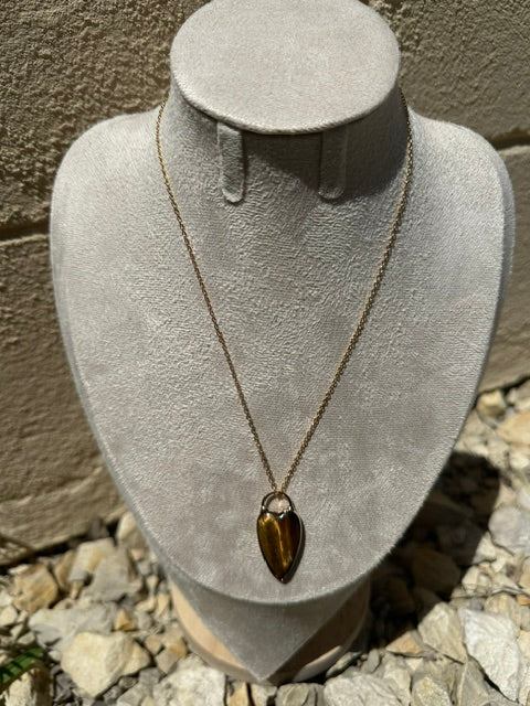 Collier pendentif pierre synthèse , acier inoxydable, doré,