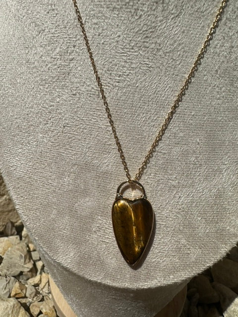 Collier pendentif pierre synthèse , acier inoxydable, doré,