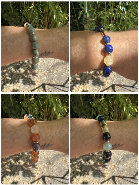 Bracelet full pierre naturelle Obsidienne ou lapis lazuli ou amazonite ou cornaline