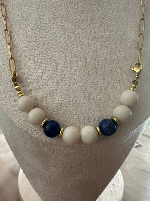 Collier Interchangeable femme en pierre NATURELLE modèle doré - Bijou fait main Collection prémium