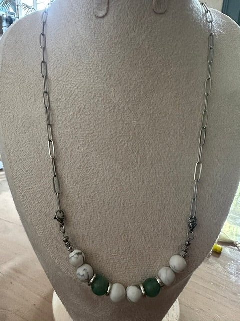 Collier Interchangeable femme en pierre NATURELLE modèle argenté - Bijou fait main argenté Collection prémium