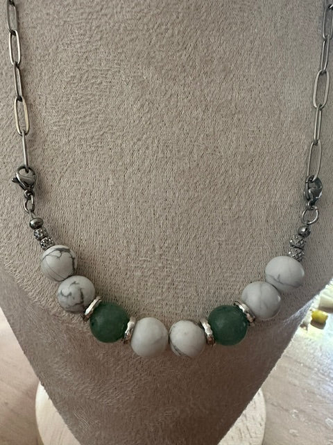 Collier Interchangeable femme en pierre NATURELLE modèle argenté - Bijou fait main argenté Collection prémium