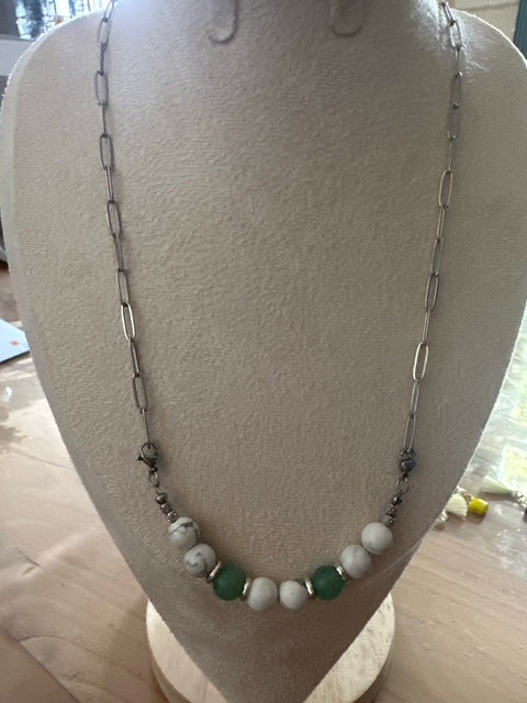 Collier Interchangeable femme en pierre NATURELLE modèle argenté - Bijou fait main argenté Collection prémium