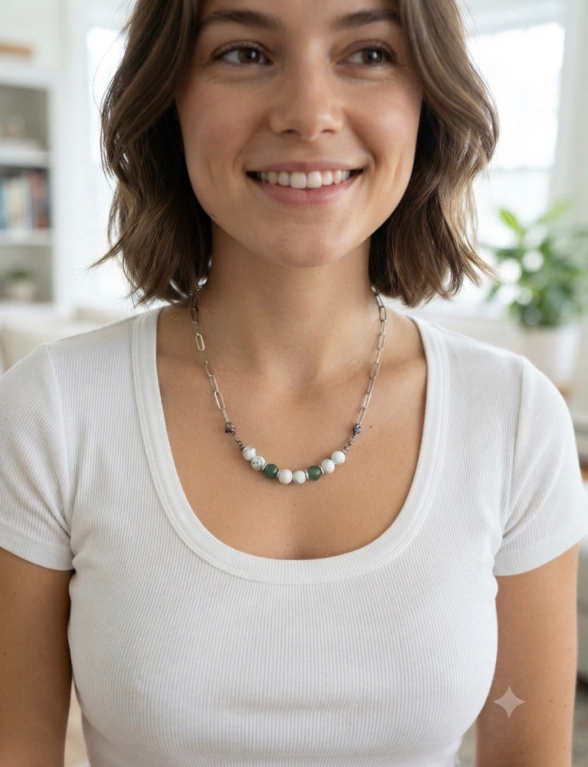 Collier Interchangeable femme en pierre NATURELLE modèle argenté - Bijou fait main argenté Collection prémium