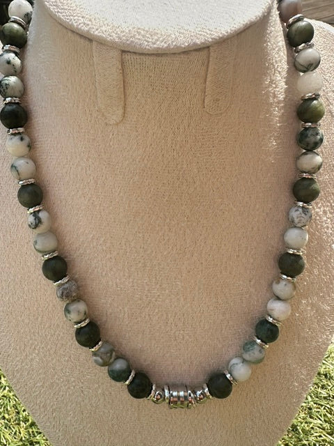 Collier Agate Rivière & Jade Vert Grade A – Pierres naturelles – Acier inoxydable