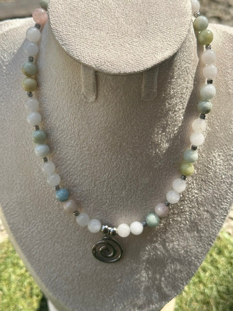 Collier Jade blanc & Béryls Grade A – Pierres naturelles – Acier inoxydable