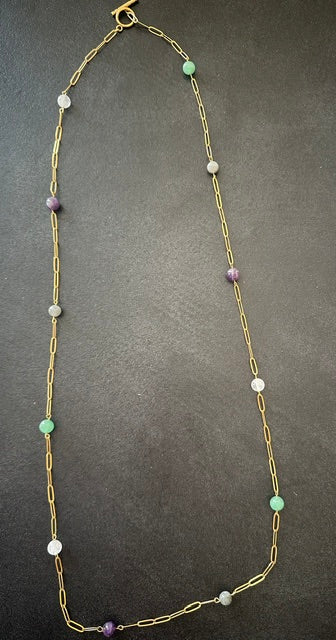 Sautoir femme en pierres naturelles grade A - collier long 80 cm - acier inoxydable doré - bijou fait main