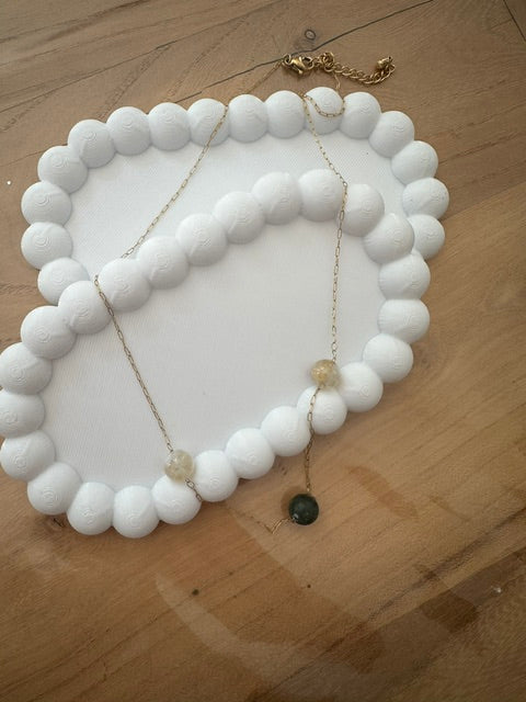Collier pierres naturelles femme - jade verte et citrine - chaine dorée acier inoxydable plaqué or 18K