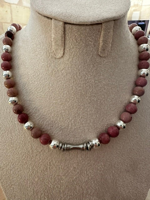 Collier Rhéa – Pierres naturelles – Acier inoxydable argenté – Collier perles femme