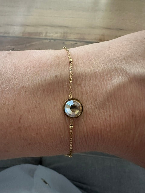 Bracelet Doré Swarovski Champagne – Acier Inoxydable – Bracelet Fin Femme