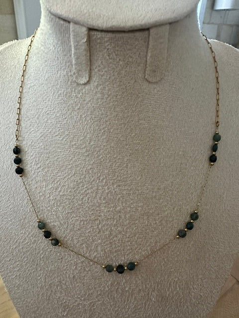 Collier « Azur » – Tourmaline Bleue – Acier Inoxydable Doré – Ras-de-Cou en Pierre Naturelle