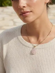 Collier femme pendentif goutte en pierre rose ou violet, acier inoxydable