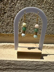 Boucles d'oreilles pendantes en pierres naturelles grade A - Béryls, aventurine verte et jade blanc - acier inoxydable