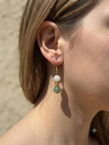 Boucles d'oreilles pendantes en pierres naturelles grade A - Béryls, aventurine verte et jade blanc - acier inoxydable