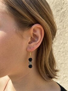 Boucles d'oreilles pendantes en pierre naturelle de 3 versions Lapis lazuli, Hématite, Labradorite et obsidienne noire