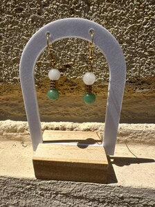 Boucles d'oreilles pendantes en pierres naturelles grade A - Béryls, aventurine verte et jade blanc - acier inoxydable