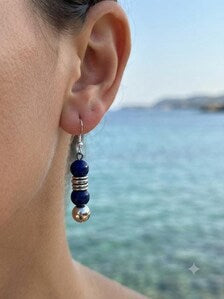 Boucles d'oreilles pendantes en pierre naturelle de 3 versions Lapis lazuli, Hématite, Labradorite et obsidienne noire